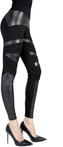 SlimMe Memoi Sexy Moto Pleather Butt Shaping Leggings | Faux Leather Leggings Black MSL 001 Large/X-Large