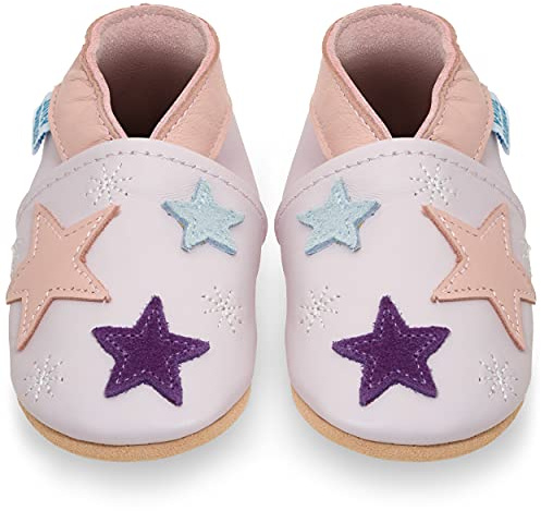 Soft Leather Baby Shoes with Suede Soles - Toddler Shoes - Infant Shoes - Pre Walker Shoes - Crib Shoes - Purple Stars 6-12 Months