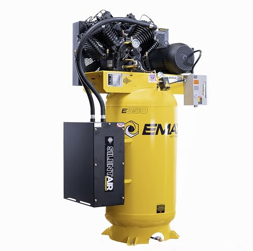EMAX E350 Stationary Air Compressor - 7.5hp 80 Gal. 2 Stage Single Phase Industrial Compressor with Pressure Lubricated Pump & Whisper Quiet System - ES07V080V1
