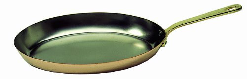 La Brunoise - Poêle ovale professionnelle, 300mm, Inox et Cuivre, Monture bronze, Bord verse-franc, Utilisable tous feux sauf induction