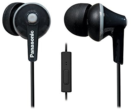 Panasonic ErgoFit Wired Earbuds With Microphone, 3.5mm Jack In-Ear Headphones Corded, Wired Headphones With Microphone & Controller, Custom-Fit Earpieces, for Phones & Laptops, RP-TCM125-K (Black)