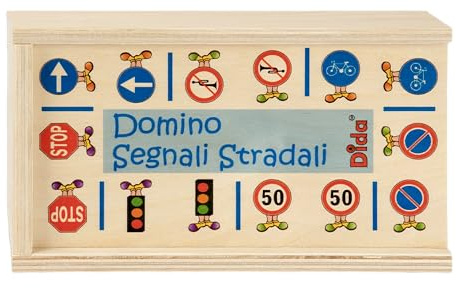 Dida - Esplora i Segnali Stradali: Domino Gioco in Legno, 28 Tessere Colorate, Gioco Educativo da Tavolo per Bambini 4-7 Anni - Impara Giocando!