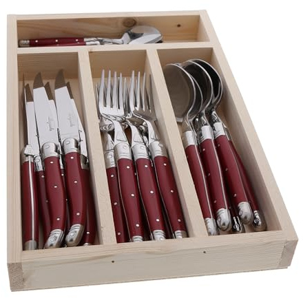 Jean Dubost JD07-13152.RED 24 Piece Everyday Flatware Set Besteck, Stahl, Mehrfarbig