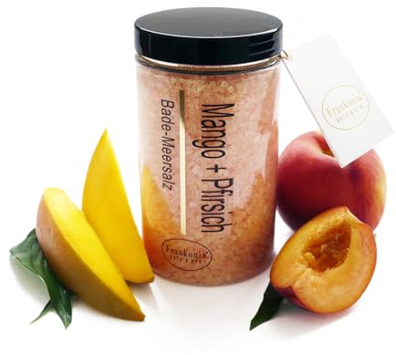 Frankonia BATH & SPA Badesalz Mango Pfirsich – Totes Meer Salz – Wellness Badezusatz – Meersalz – Badekristalle – Pflege & Entspannung für Körper & Geist – 450 g – vegan