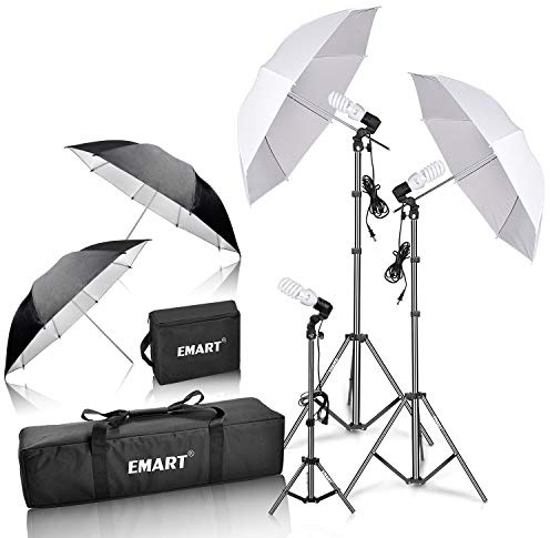 EMART Umbrella Photography Lighting Kit, 200/700W Bulbs, Soft Light Continuous Photographic Reflector Set for Portrait Studio Video Recording, Filming, Podcast