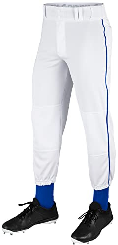 CHAMPRO Traditional Fit Triple Crown Classic Baseball Pants with Contrast-Color Braid Piping and Reinforced Sliding Areas, WHITE BODY, ROYAL PIN, Small