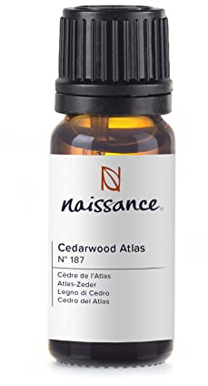 Naissance Aceite Esencial de Cedro del Atlas (No. 187) - 10ml - Puro, Natural & No Diluido - Para Quemador, Humificador, Aromaterapia, Difusor, Masajes - Velas, Jabon, Baño