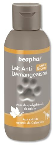 BEAPHAR – Lait Anti-démangeaisons pour Chien et Chat – Contient du Calendula aux vertus adoucissantes – Apaise et Calme Les Zones cutanées irritées – Soulage rapidemment Les démangeaisons – 125 ML