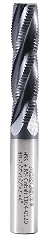 Accusize Industrial Tools 1/2'' Fine Tooth M42 8% Cobalt Tialn Roughing End Mill, 1/2'' Shk Dia, 2'' Flute Length, 4'' Oal, 4 Flute, 1104-0120