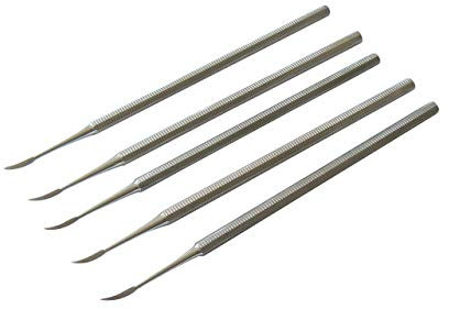 5x Zahnreiniger, Zahnsteinentferner: Habichtschnabel, leicht gebogen, einendig - rostfreier Edelstahl - Habicht Schnabel