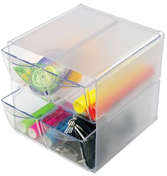 Deflecto 4 Drawer Cube Modular and Expandable Desktop Storage Solution for Stationery and Crafting, condiments, coffee, tea and sugar sachets.