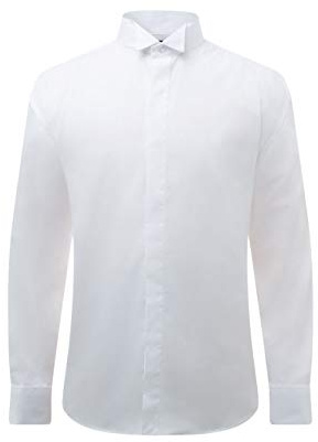 Dobell Mens White Tuxedo Dress Shirt Regular Fit Wing Collar Double Cuff Plain Fly Front-17