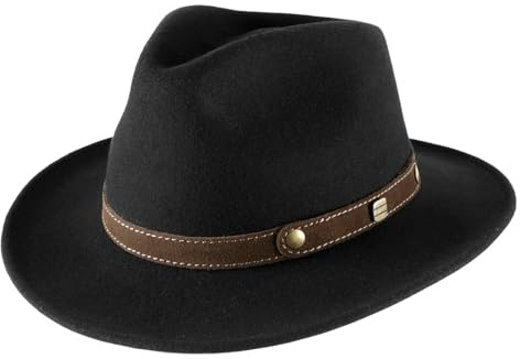 Classic Italy - Fedora Hat Wool Felt Packable Water Repellent Classic Traveller II - Size 57 cm - Noir-galon-Marron