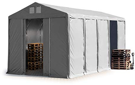 TOOLPORT Lagerzelt Industriezelt 5x10 m Zelthalle mit 3,6m Seitenhöhe PVC Plane 850 N grau wasserdicht Ganzjahreszelt mit Schiebetor