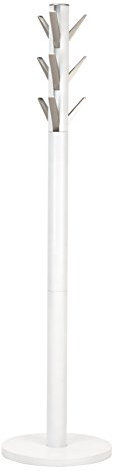 Umbra Flapper Garderobenständer – Kleiderständer mit 9 herunterklappbaren Haken für Flur und Büro, Holz, Weiss, 57.2 x 57.2 x 165.1 cm, Weiß