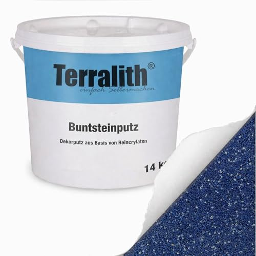 Terralith Buntsteinputz 14kg in blau, Sockelputz für Innen und Außen mit Reinacrylat Bindemittel aus Naturstein, 1-2mm Körnung (BSP18)