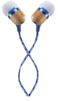 The House of Marley Smile Jamaica Écouteurs Intra-auriculaires, Bouton de Contrôle du Microphone, Driver 9,2mm Anti-Bruit, 2 Tailles d’Embouts Inclus pour le Confort, Câble Anti-nœuds, Couleur Jean