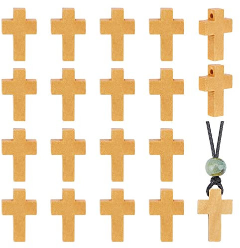 PandaHall 50pcs Holz Kreuz Anhänger Charms Holzkruzifix Mini Kreuz Charms um Armband Halskette Schmuck Anhänger für Halskette Schmuck Zubehör 22x14x4mm Loch: 2mm zu machen