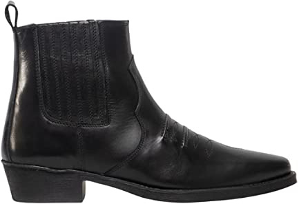 Gringos Mens Western and Cult Fashion Leather Boots - Black Distressed Leather, Mens UK 9/EU 43