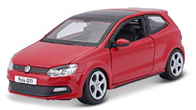 Bburago VW Polo 5 GTI : Modellauto im Maßstab 1:24, Türen und Motorhaube zum Öffnen, lenkbar, 19 cm, rot (18-21059)