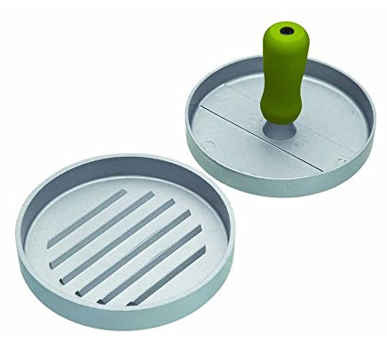 KitchenCraft Home Made Pressa per Hamburger con Rivestimento Antiaderente, Confezione Regalo con Libro di Ricette, Alluminio, 11 cm