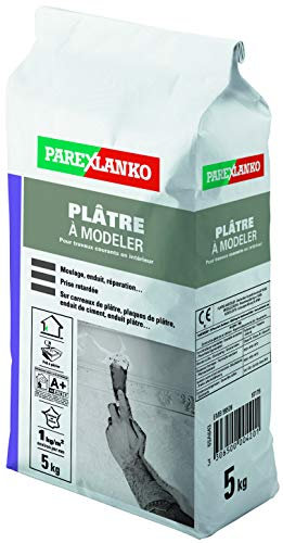 Parexlanko, Plâtre à Modeler pour réparation, enduit et moulage intérieur, 5kg, Gris