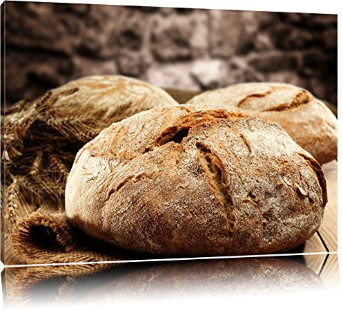 Pixxprint Frisch gebackenes Brot, Größe: 100x70cm, Leinwandbild, fertig gespannt, Wandbild, Dekoration, Kunstdruck, kein Poster