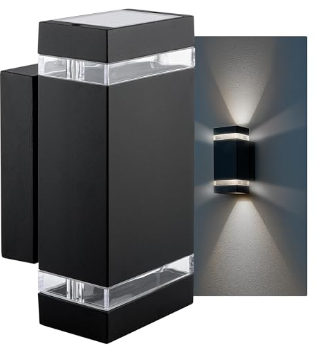 SSC-LUXon ZORA Aussenlampe Wand Up & Down Alu schwarz IP44 – Wandstrahler mit LED GU10 5W Birne neutralweiß – Lampe für Terasse & Haus