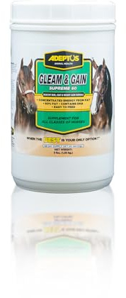 Adeptus Nutrition Gleam & Gain Supreme 60, High-Fat Horse Supplement for Skin, Coat, Weight Gain, Maintenance, Conditioning, Equine Feed Topper for Working, Performance, Senior, Underweight Horses
