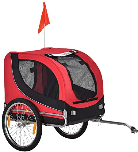 HOMCOM Remorque Velo pour Chien Animaux avec 8 reflecteurs Drapeau Rouge Noir