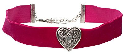 Alpenflüstern Trachten-Samt-Kropfband breit Trachtenherz - Trachtenkette enganliegend, Kropfkette elastisch, Damen-Trachtenschmuck, Samtkropfband pink-Fuchsia DHK092