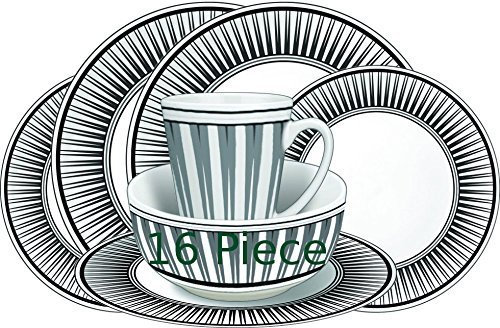 Leisurewize Camping Melanine Dinner Set 16pc Stripe- 100% Melamine