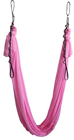 WELLSEM Aerial Yoga Hammock 5.5 Yards Aerial Pilates Silk Yoga Swing Set Include Carabiner,Daisy Chain, Pose Guide (Cherry Pink)