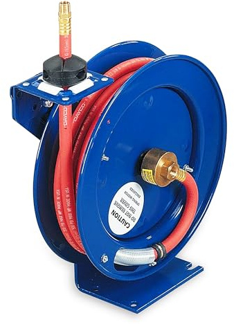 Coxreels P-LP-350 Retractable Air/Water Low-Pressure Hose Reel, P Series, 3/8 in x 50 in 300 PSI - Easy-to-Use Compact Design- Heavy-Duty Steel Construction, Made in The USA