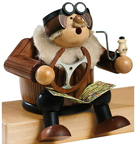 KWO Olbernhau Räuchermann Kantenhocker-Pilot, 15 cm, Mehrfarbig