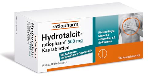 Hydrotalcit-ratiopharm 500 mg Kautabletten – Schnelle Linderung von säurebedingten Magenbeschwerden wie Sodbrennen,100 Kautabletten