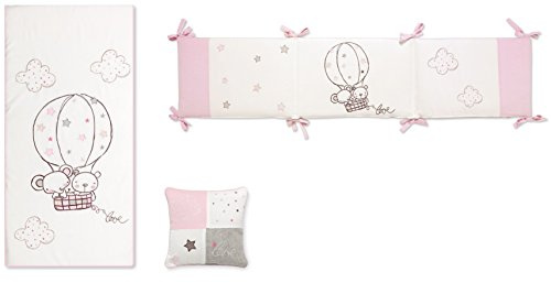 Pirulos Globo - Edredón, protector y cojín, 62 x 125 cm, color blanco y rosa