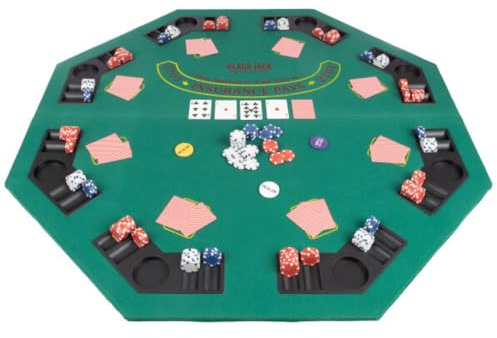 Folding Poker Table Top – 48-Inch Solid Wood Topper – Space for 8 Players – Blackjack Table with Built-In Cupholders and Chip Trays by Trademark Poker