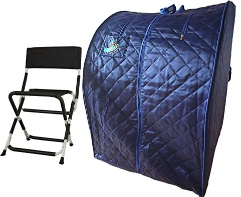 chi-enterprise Turmalin-Infrarotsauna XL Deluxe – Portable Faltbare Sauna für 1 Person, 1000 Watt, mit Klappstuhl, Fußmatte & Zubehör im Set, dunkelblau