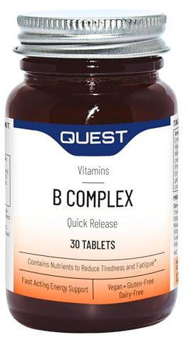 Quest Vitamin B Complex (30 Tablets) - Quick Release Formula to Reduce Tiredness & Fatigue. Full Spectrum of B Vitamins: Thiamin B1, Riboflavin B2, Niacin B3, Vitamin B6 & Vitamin B12.