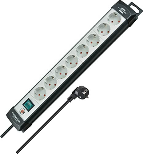 Brennenstuhl Premium-Line Steckdosenleiste 8-Fach (Mehrfachsteckdose mit Schalter und 3m Kabel, Steckdosenleiste Wandmontage, Made in Germany) schwarz/grau