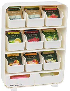 Mind Reader TBORG-WHT 11 Tea Bag Organizer, Removable Drawers, 10.25 L x 3.25 W x 13.75 H, Plastic, White