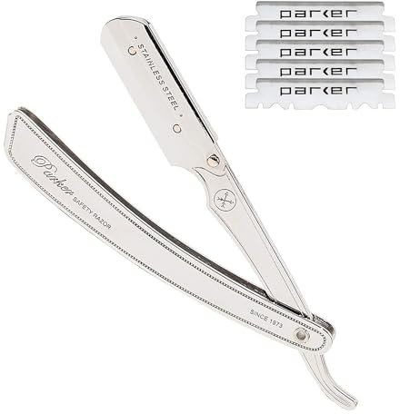 Parker SRX Profi-Barbier-Rasierer aus 100% Edelstahl und 5 Parker Premium Halbklingen
