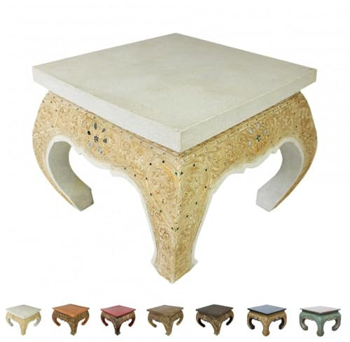 Oriental Galerie Opiumtisch Beistelltisch Couchtisch 50 x 50cm Thailand Tisch Holz Weiß Antik
