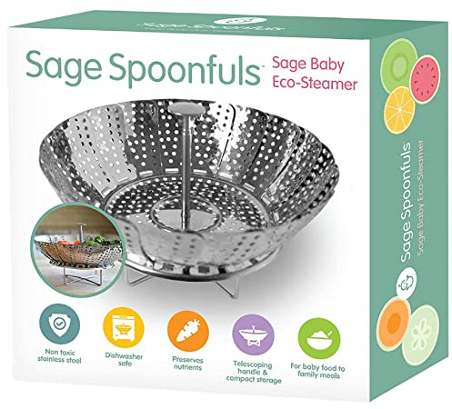 Sage Spoonfuls Baby Food Steamer Basket, Stainless Steel, Collapsible Steamer Basket for Baby Food, Vegetables & Fruit, Dishwasher Safe, Baby Food Cooker