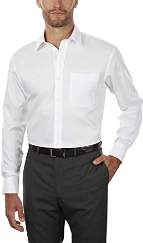 Tommy Hilfiger Men's Dress Shirt Regular Fit Non Iron Solid, White, 17.5 Neck 34-35 Sleeve