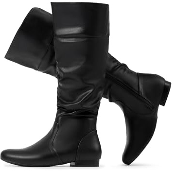 DREAM PAIRS Women's Knee High Boots and Pull On Fall Weather Boots, Ladies' Fashion and Comfortable Walking Boots, Zippers Boots, and Flats,Size 6.5,Wide/Black/PU,BLVD-W
