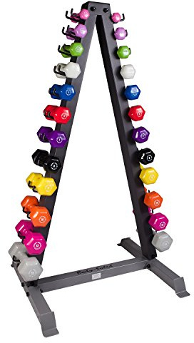 Body-Solid 12 Pairs Neoprene Dumbbell Set with Rack - Easy Grip, Color-Coordinated Weight Set for Jogging, Aerobics, Physical Therapy, Yoga, and General Exercise - 1-15 lbs Pair Hand Weight Sets
