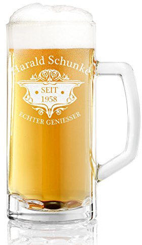 polar-effekt Bierglas mit Gravur - personalisierte Männergeschenk - Bierkrug mit Name und Jahreszahl Masskrug - Bierseidel 0,5 Liter Geschenk-Idee zum Geburtstag - Glas mit Griff - Motiv Wappen