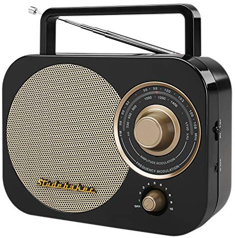 Studebaker SB2000BG Retro Classic Portable AM/FM Radio with Aux Input (Black & Gold)